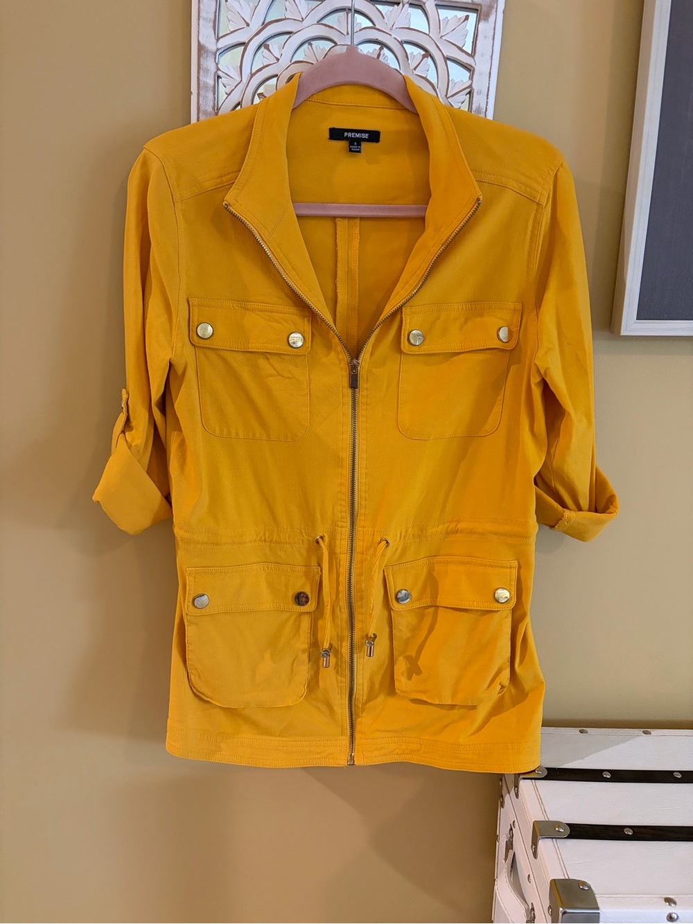 Premise Women's Mustard Yellow Utility Jacket with Front Pockets